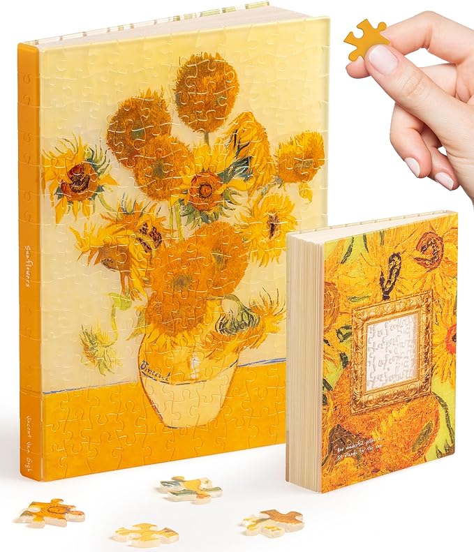 PieceRelax A5 3D Puzzle Journal for Adults, 300 Piece Plastic Jigsaw Book Cover (Includes Notebook) - Van Gogh - Sunflowers, Unique Gift [YA1064]