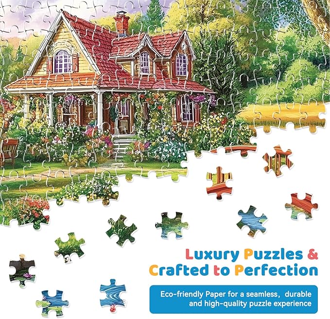 300 Piece Jigsaw Puzzle for Adults, Spring Floral Countryside Jigsaw Puzzle, Challenging Puzzles for Friends Family Activity Game Nights Gifts, 20.5x15 in