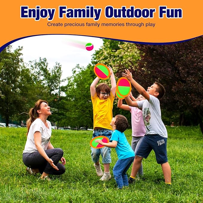 Toss and Catch Ball Game Set - Outdoor & Indoor Activity Toys for Kids - Sticky Paddle Ball Toy for Boys Girls 3 4 5 6 7 8-12 Year Old - Great Games for Beach Pool Yard - Easter Basket Stuffers Gifts