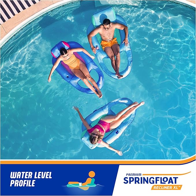SwimWays Spring Float Premium XL Recliner Chair, Inflatable Pool Floats Adult with Fast Inflation, 25% Larger Than Recliner, Supports Up to 300 lbs