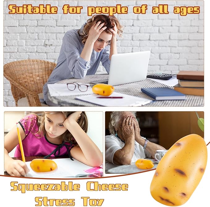 Charniol 2 Pack Funny Squeeze Potato Stress Ball for Adults Kids, Anxiety Relief Fidget Toy, Soft PU Desk Toy, Novelty Gag Gift for Coworkers Employee Office School Party, 4.4 x 2.6 x 2 Inch