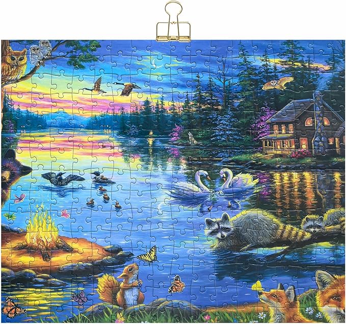 300 Piece Puzzles for Adults Large Piece - Jigsaw Puzzles for Kids Seniors - Lakeside Evening Licensed by Bridget Voth