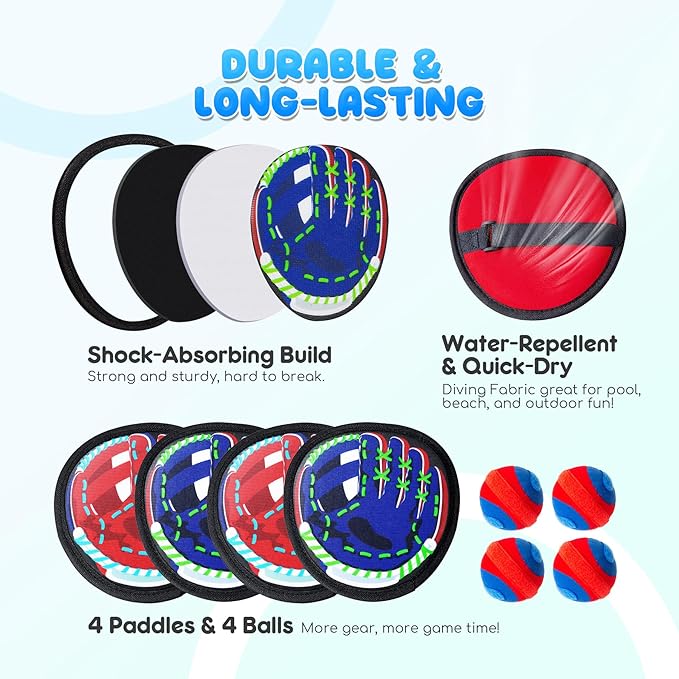 PlayZap Toss and Catch Ball Set Ultra Soft Fabric - Easter Basket Stuffers for Toddlers Kids Boys Girls 2-4 5-7 8-13+ Yrs - Baseball Glove Toy Indoor Outdoor Yard Game & Beach/Pool Toy Set 4 Pack