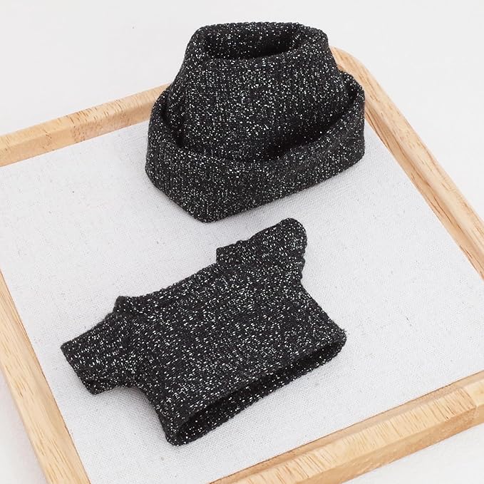 Etistta 17cm Doll Clothes with Hat, Glitter Knit Cap Top, Black