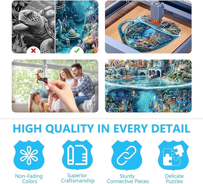 Wooden Puzzles for Adults, Ocean Cup Wood Puzzles Adult, Underwater World Wooden Jigsaw Puzzle for Adults, Unique Shape, Fun Presents for Friends, Wall Art Home Decor(XL-17.3 * 17.3in - 425 pcs)