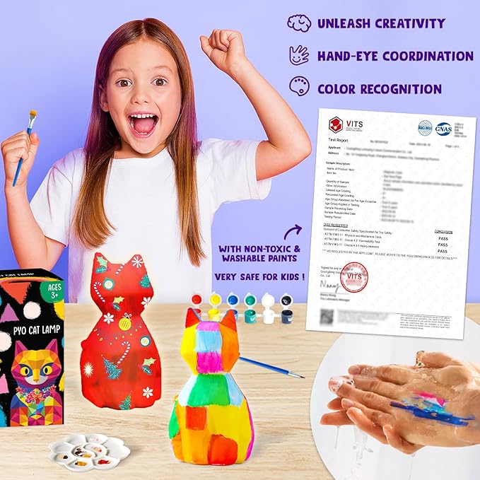 Goody King Paint Your Own Cat Lamp Kit, Easter Basket Stuffers, DIY Cat Crafts Night Light, Painting Kit Arts & Crafts for Kids, Birthday Easter Party Gift for Teens Girls Boys Age 3 4 5 6 7 8+