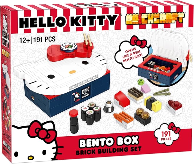 Brickcraft Officially Licensed Sanrio Hello Kitty Bento Box Building Set, 191-Piece Multicolored Brick Kit with Detailed Character Face and Mini Sushi Builds, Adorable for Fans Seasonal