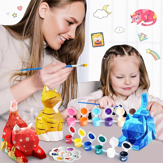 Goody King Paint Your Own Cat Lamp Kit, 2PCS DIY Night Light, Easter Basket Stuffers, Arts & Crafts for Kids Ages 8+, Painting Kit for Kids, Easter Birthday Gifts for Kids Ages 3 4 5 6 7 8+