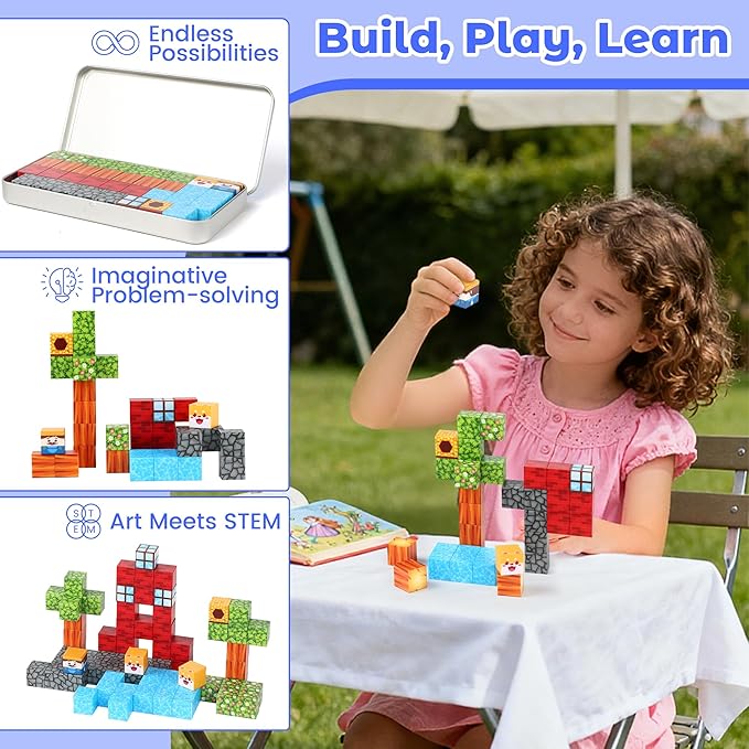Mini Magnetic Blocks Travel Set, 35PCS Magnetic Blocks Travel Toys for Kids Ages 3-5 4-8, Portable Magnet Cubes Preschool Learning Toys with Portable Iron Storage Box Christmas Birthday