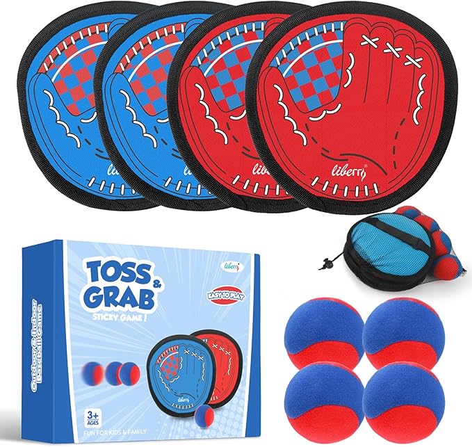 Liberry Toddler Baseball Glove and Ball Set for Boys Girls 3–12, Toss and Grab Sticky Ball Game with Adjustable Mitts, Kids Sports Toy Gift for Outdoor Indoor Family Play