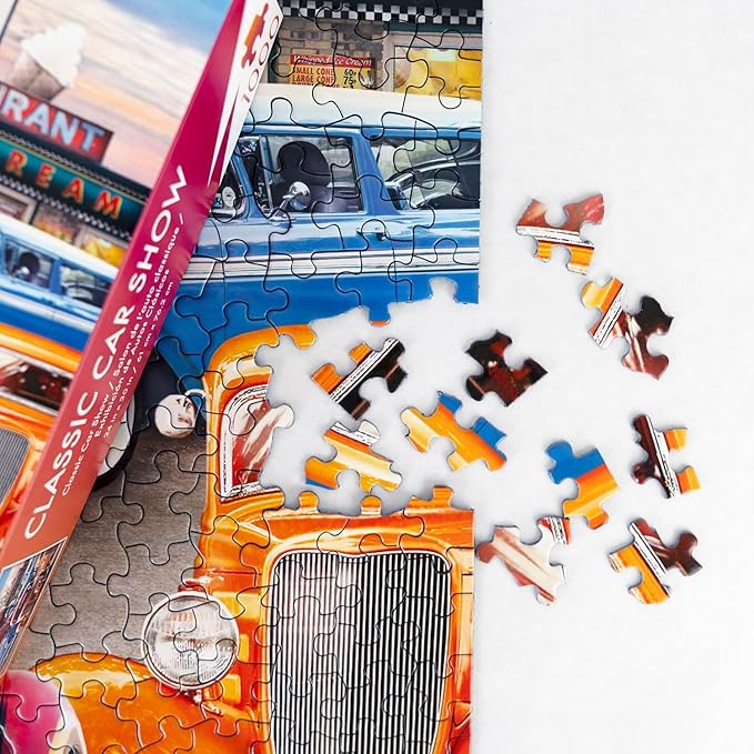 Springbok's Classic Car Show 1000 Piece Puzzle for Adults Showcases Hot Rods and Classic Cars in All Their Colorful Glory. - Made in The USA