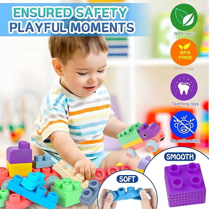 Soft Building Blocks for Toddlers, Large Building Blocks Stacking Blocks for Babies 6 Months and Up Stem Toddler Gifts, Teething Toys, 40 PCS