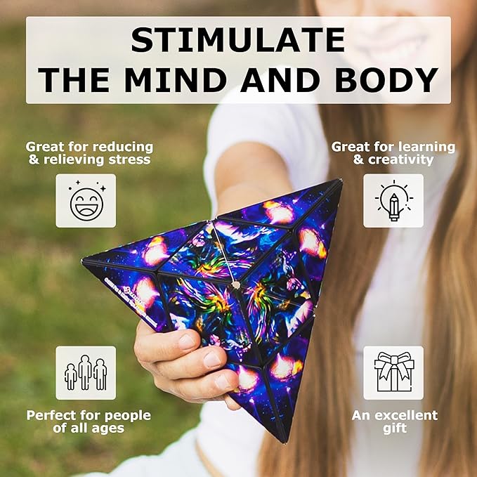 Shashibo Shape Shifting Box - STEM Fidget Toy with Ultra Strong Magnets - Sensory Puzzle Cube Transforms Into 100+ Shapes, Easter Basket Stuffers Gift for Kids, Teens, and Adults (Cosmic Surfer)