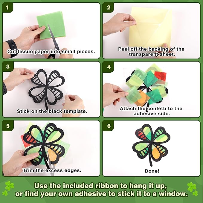 Renbuzhu 40PCS St. Patricks Day Crafts Bulk: Paper Shamrock Suncatchers, Saint Patrick's DIY Kits, Window Stained Glass Effect Art Supplies