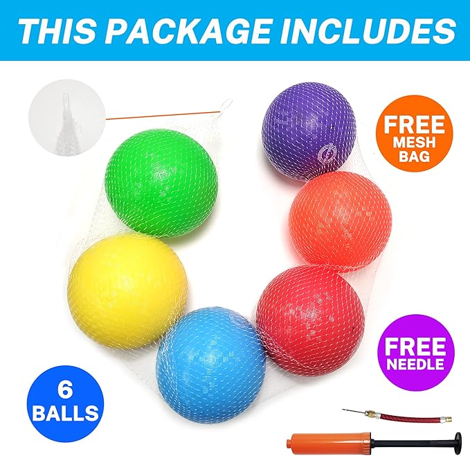 8.5 Inch Dodgeballs Playground Balls, Dodge Ball Set for Kids & Adults, Bouncing Kickballs Handball for Outdoor & Indoor Games - Includes Pump & Mesh Storage Bag