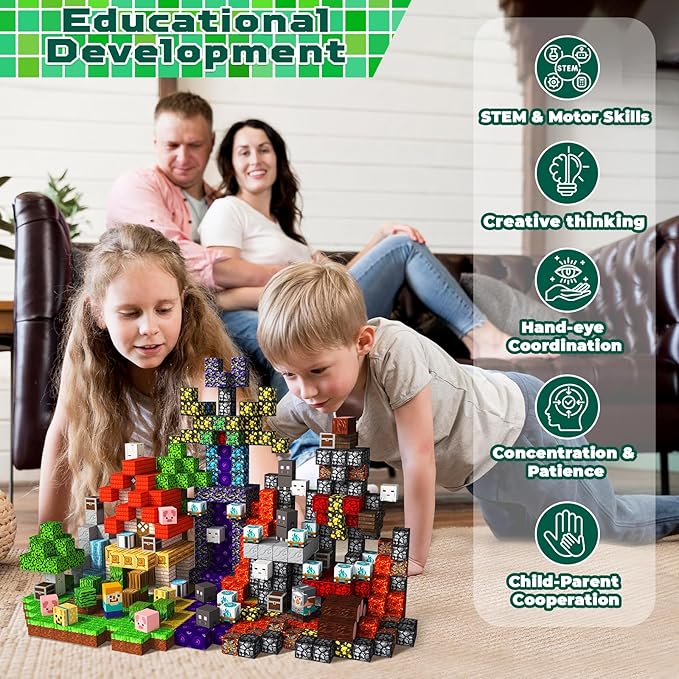 150 PCS Magnetic Blocks - Magnetic Building Blocks for Kids, Magnet Building Cubes for Boys Girls, STEM Montessori Sensory Toys Stacking for 3 4 5 6 7 8 9 10 11 12 13 Easter Birthday Gift