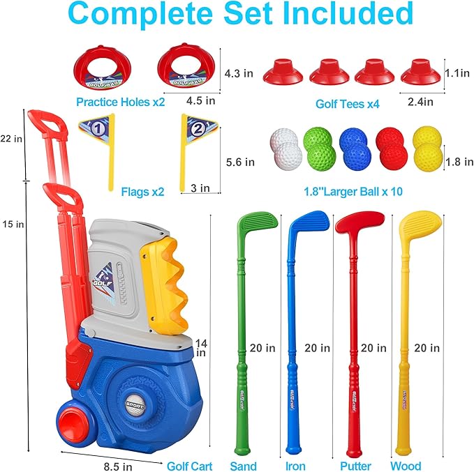 Toddler Golf Set, Kids Golf Set for Ages 1 2 3 4 5 Years Old Boys Girls with 4 Plastic Golf Clubs 10 Balls, Indoor Outdoor Baby Toddler Golf Clubs Set Toy with Cart Birthday Gifts Blue