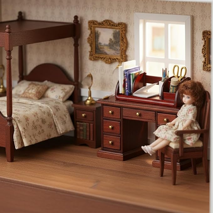 1/6 Dollhouse Stationery Miniature Office Accessories Set, WineRed Mini Desk Furniture Accessory for Doll House Supplies, 1:6 Scale