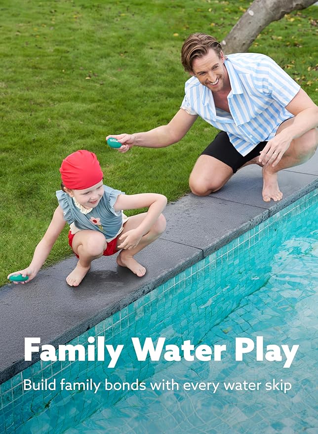 SYNCFUN 4 Pcs Skip Water Balls,Splash Water Bouncing Balls with Mesh Bag, Beach Toys for Kids, Pool Toys for Friends and Family, Fly Swimming Game Adults, Boys,Teens, Great for All Ages