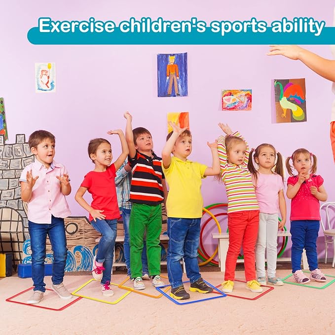 Woanger Hopscotch Outdoor Squares Hopscotch Ring Game with Connectors Outdoor Indoor Obstacle Course for Kids Playground Agility Training