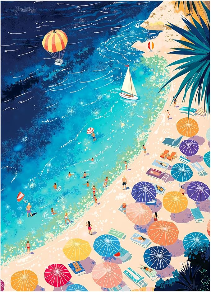 Jigsaw Puzzles for Adults 1000 Pieces, Summer Vacation Blue Sea Beach Challenging Unique Puzzle for Game Night Family Home Decor, 20x27 Inches, Seabeach