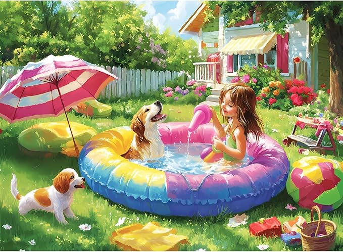 300 Piece Puzzles for Adults,Jigsaw Puzzles 300 Pieces Summer Puzzle,Dog Puzzle for Adults Kids Seniors,Girl Jigsaw Puzzle Games Premium Cardboard Puzzles Birthday Party Family Activity Great Gift