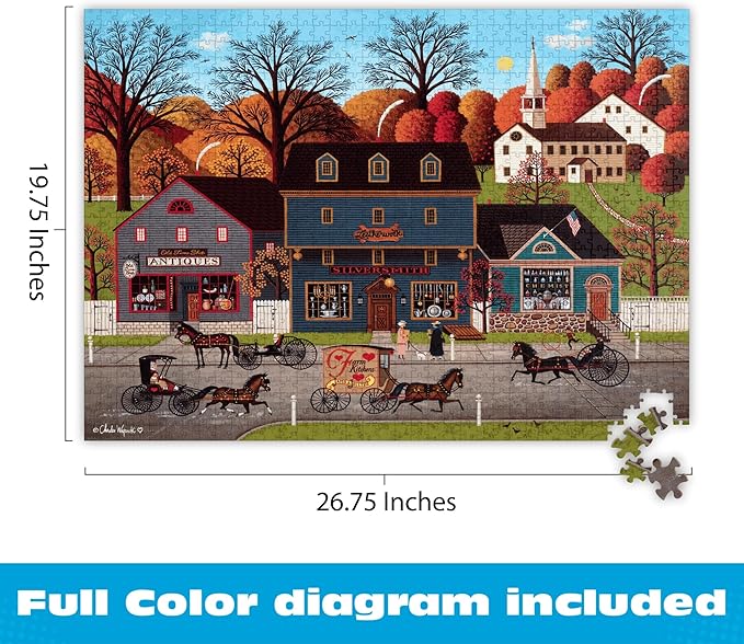 Buffalo Games – Charles Wysocki Valley Farm Street 1000 Piece Jigsaw Puzzle for Adults, Classic Americana Artwork with Full-Color Poster