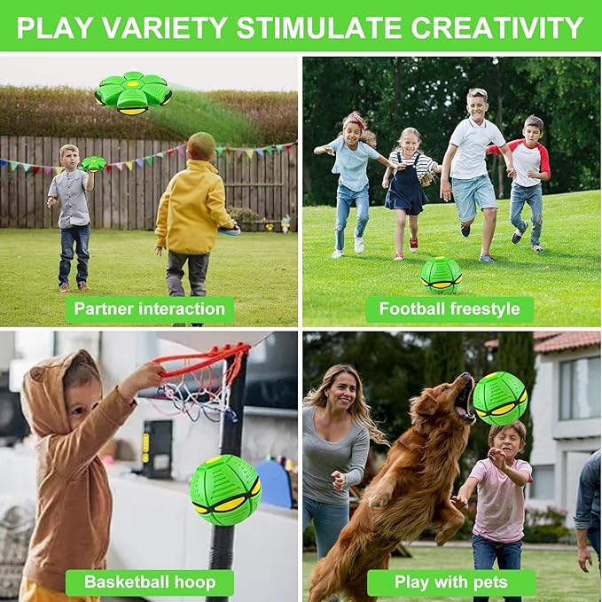 Magic Bouncing Ball 6-Light Dual Form – Pop up, Meta Ball Metaball Transforming Design – Flying Saucer Bouncy – Interactive Bouncing Balls for Parent-Child Interaction – Gift Pack –Green