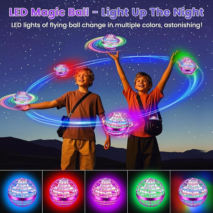 Flying Orb Ball Toy, 2026 Upgrade Hand Controlled Hover Ball with LED Lights,360° Rotating Boomerang Globe Cool Mini Drone, Ideal Birthday&Christmas Gift for Boys Girls-Bright Purple