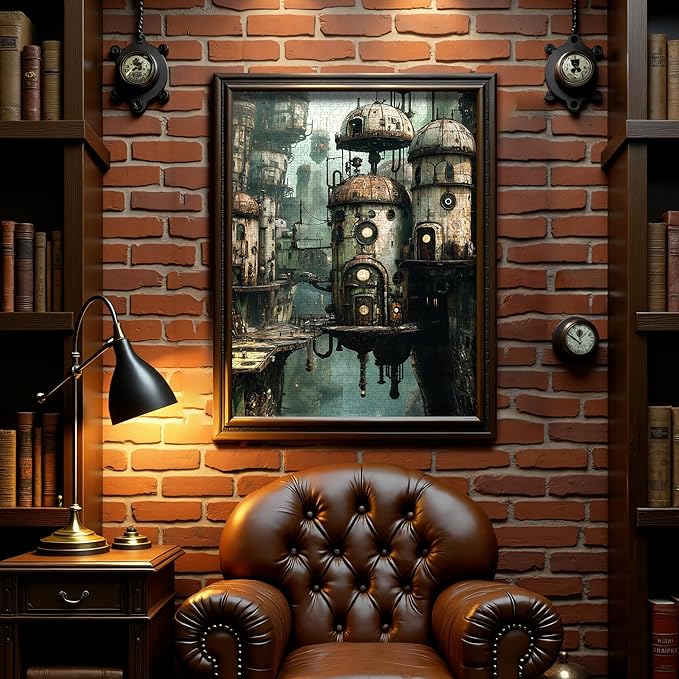 Puzzles for Adults 1000 Pieces- Fantasy Anime Puzzle 1000 Piece in Steampunk City Puzzles, Hard Challenging Jigsaw Puzzles with Letter on Back, Gifts for Adults & Game Nights with 1:1 Poster