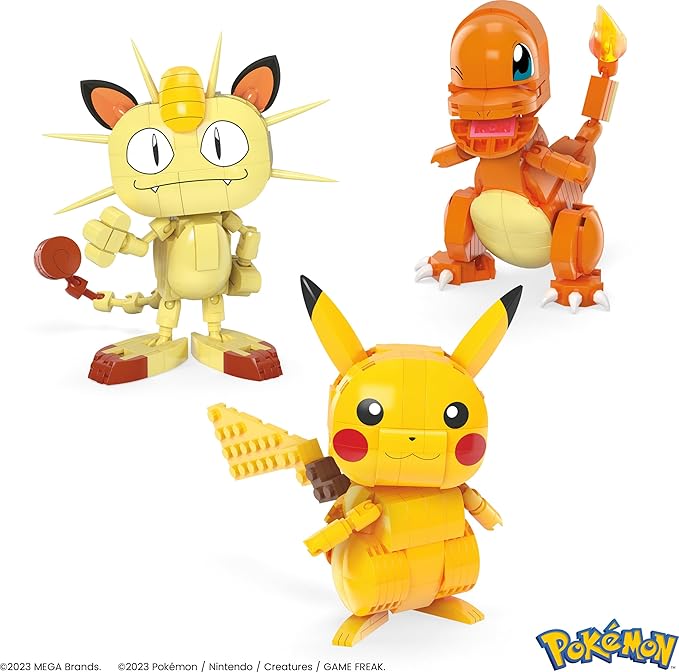 MEGA Pokémon Building Toys Set Kanto Region Trio with 529 Pieces and 3 Poseable Characters, 4 Inches Tall, for Kids