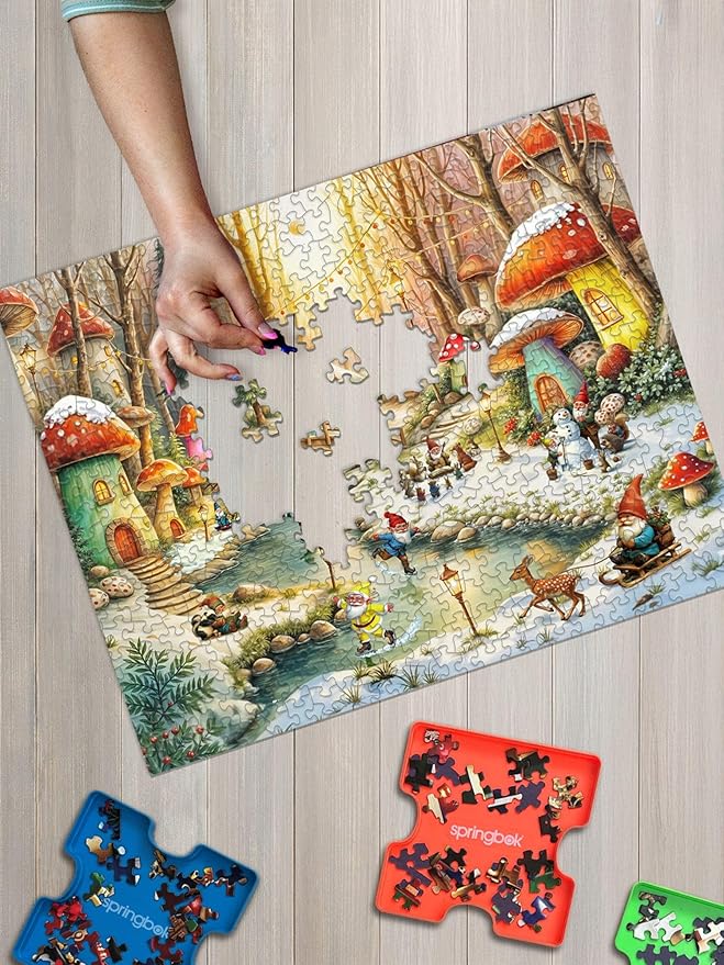 Springbok Gnomeland in Winter 500 Piece Puzzle for Adults and Families - Christmas Puzzle - Unique Cut Pieces - Made in USA
