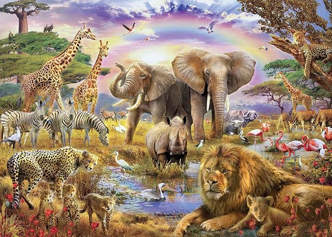CHengQiSM 1000 Piece Puzzle for Adults, African Animal Puzzles for Adults 1000 Pieces, Jungle Animals Jigsaw Puzzle for Adults Teens Seniors, Premium Thick Cardboard, Finished Size 27.6 x 19.7 inches