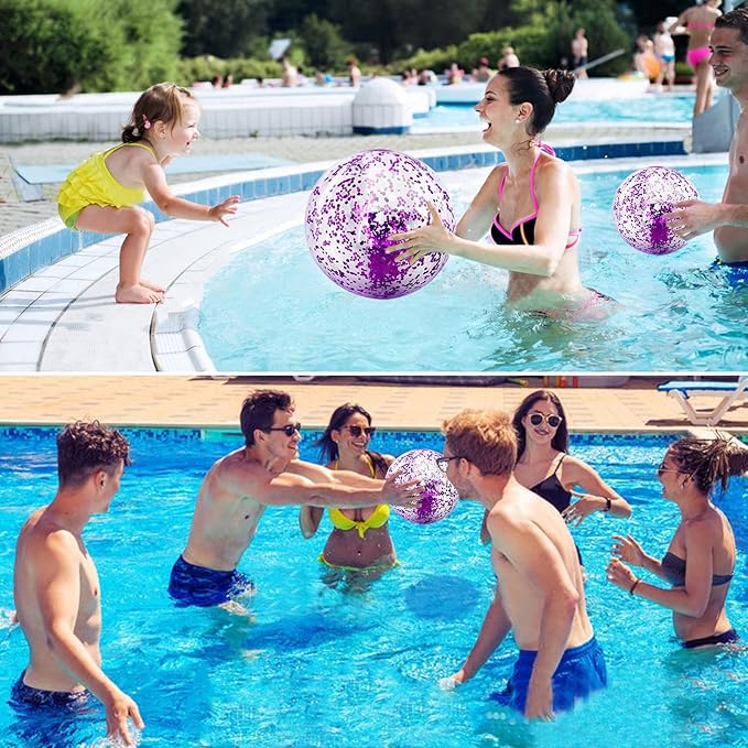 TURNMEON 5 Pack Sequins Beach Ball Jumbo Pool Toys Balls 16 Inch 24 Inch Giant Confetti Glitters Inflatable Clear Beach Ball Swimming Pool Water Beach Toys Outdoor Summer Party Favors for Kids Adults