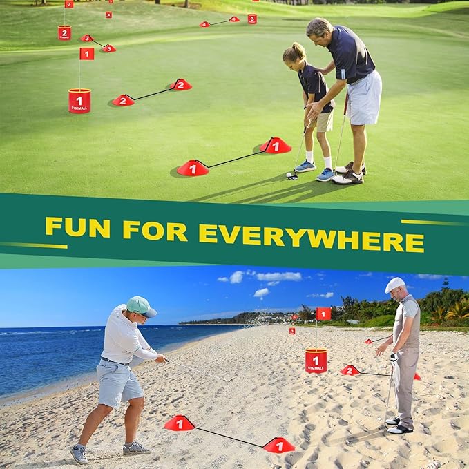 Golf Yard Bucket Games, 9 Holes Bucket Backyard Golf Game Set with LED Light and Flags for Adults & Kids Indoor Outdoor, Golf Practice Gift for Backyard, Park, Beach and Lawn
