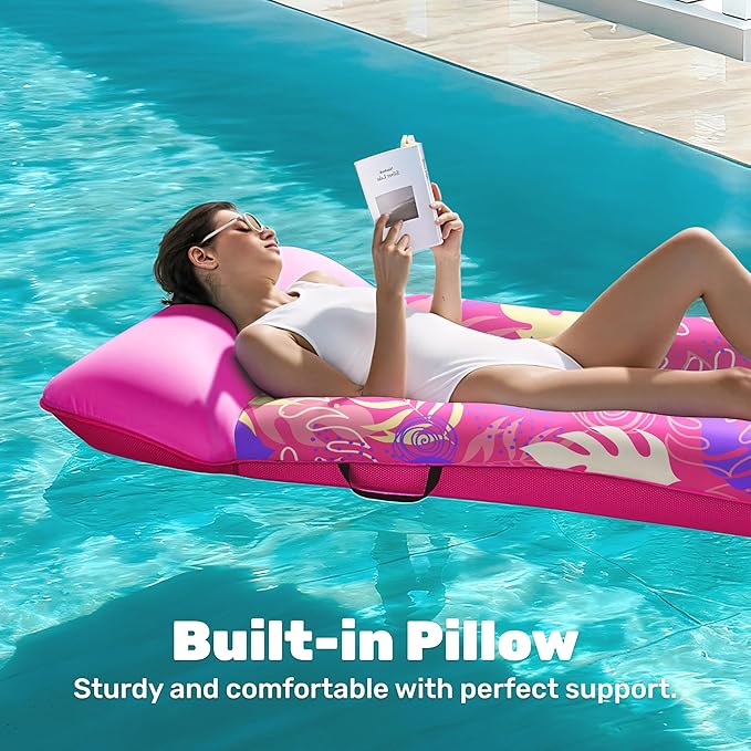 SLOOSH Inflatable Pool Floats Lounger - XL Fabric Covered Pool Mat Floaties for Adults, Ultra Comfort Water Floating Lounger with Headrest for Beach Lake Swimming Pool Float Raft 68"X34"