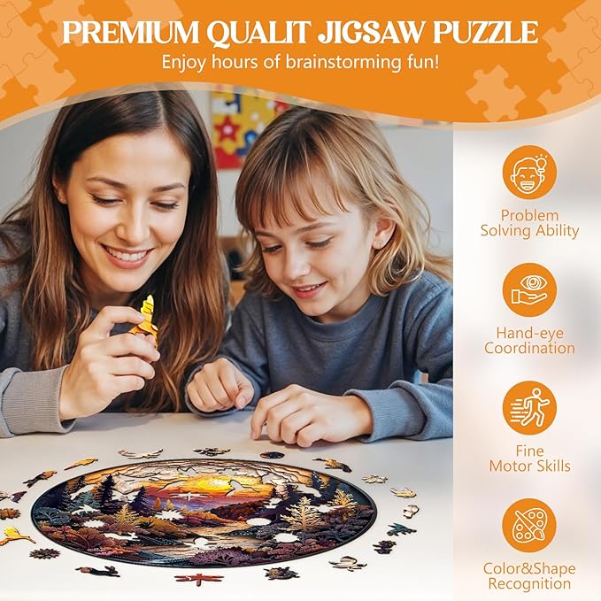 Wooden Puzzles for Adults, 3D Vision Effect-3D Sunset Forest Wood Puzzles Adult, Unique Shaped Wooden Jigsaw Puzzle, Birthday Gifts for Friends/Family/Puzzle Lovers, Home Decor(M-11.4 * 11.4in 200pcs)