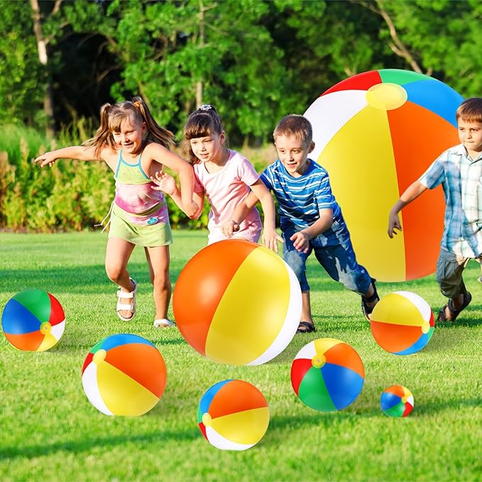 Realspring 36 Pcs Inflatable Beach Balls Bulk 6" 12" 16" 24" 40" Multiple Sizes PVC Summer Swimming Pool Ball for Adults Outdoor Beach Hawaii Water Games Party Decorations