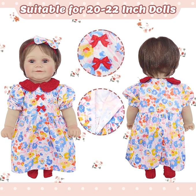 Ecore Fun 2 Set Baby Doll Clothes for 20- 22 Inch Dolls, 7 Pcs 20 Inch Dolls Clothes Accessories Dress Outfits Include Skirts, Socks, Headbands (No Doll)