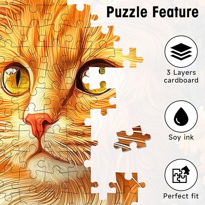 Orange Cat & Butterfly Puzzles for Adults 1000 Pieces, Floral Jigsaw Puzzle with Letters on Back, 20x28 Inch Wall Art, Challenging Family Game, Easter