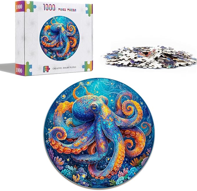 Ocean Octopus Adventure Puzzles for Adults 1000 Pieces, Jigsaw Puzzles 1000 Pieces for Adults, Fun Puzzles with Letters On Back, Challenging Game Toys (26.5 * 26.5in)