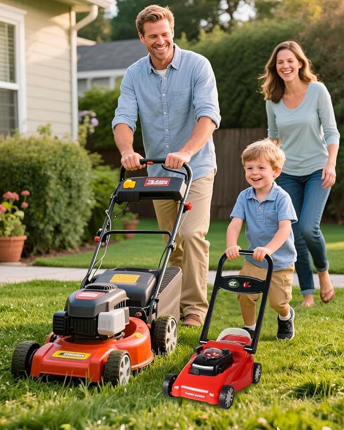 Kids Lawn Mower with Realistic Grass-Cutting Action and Sounds – No Batteries Required | Fun Outdoor Push Toy, Birthday Gift & Holiday Present for 3, 4, 5, 6, 7, 8 Year Old Boys and Girls (Red)