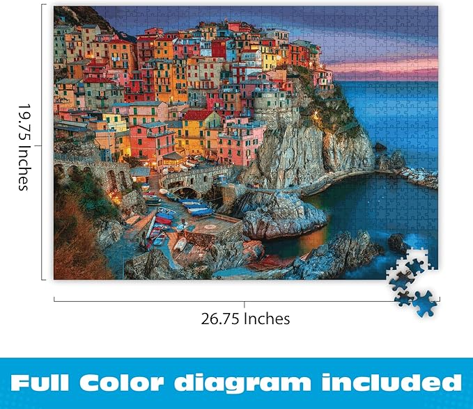 Buffalo Games - Cinque Terre 1000 Piece Puzzle for Adults - Jigsaw Puzzles - Challenging Italy Coastal Scene with Poster - Peter Stewart Photography