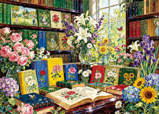 1000 Piece Jigsaw Puzzle for Adults- Enchanted Library Floral Garden Art – Challenging Paper Puzzle with Vibrant Books Flowers & Nature Details | Perfect for Game Nights Home Decor Book Lover Gifts
