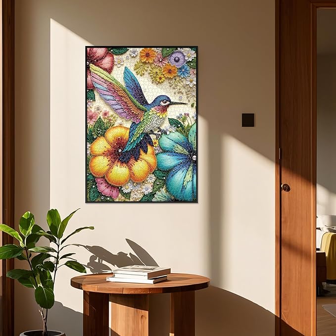 Beaded Hummingbird 1000 piece Puzzle for Adults, Sutinban Hummingbird Floral Jigsaw Puzzles, Nature Jewel Art Impossible Puzzle 1000 Pieces, Colorful Challenging Puzzles for Adults and Family Senior