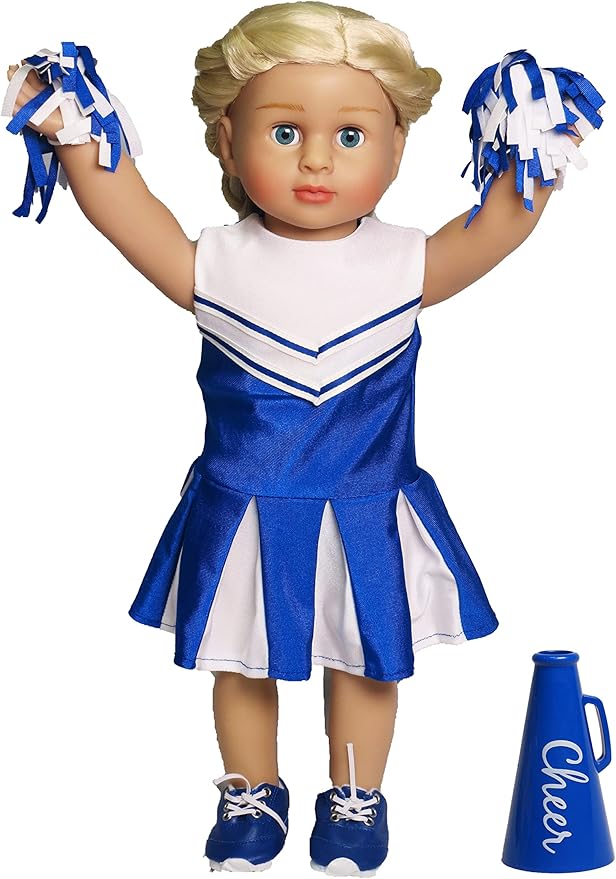 American Fashion World Blue Cheerleading Outfit for 18-Inch Dolls | Accessories Included | Premium Quality & Trendy Design