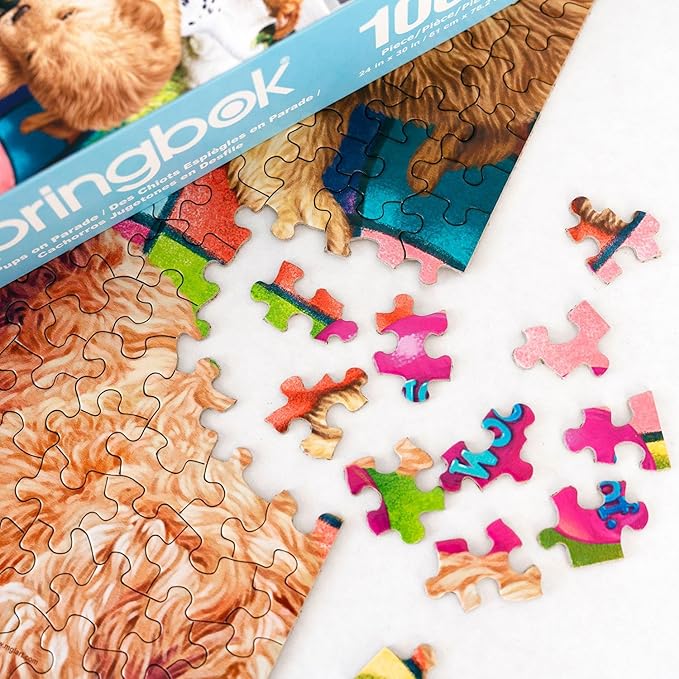 Springbok's Playful Pups on Parade 1000 Piece Puzzle for Adults and Families is an Adorable and Colorful Display of PuppiesLined Up for a Parade - Made in The USA