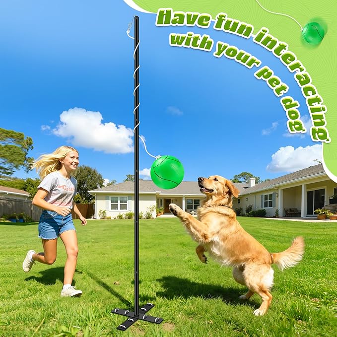 GADFISH Backyard Tetherball Set with Ball & Rope, Adjustable Tetherball Set, Traditional Tetherball Equipment for Playing Outdoor, Lawn, Sand (Black)