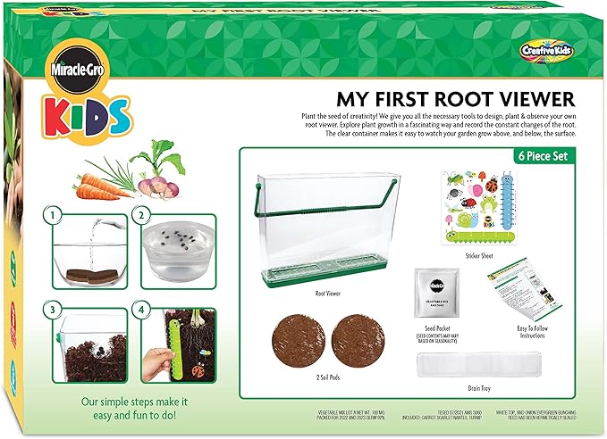 Creative Kids Miracle GRO Root Viewer Garden Kit - Educational STEM Set with Soil & Seeds for Kids Age 6+, Plant Growing Science Lab