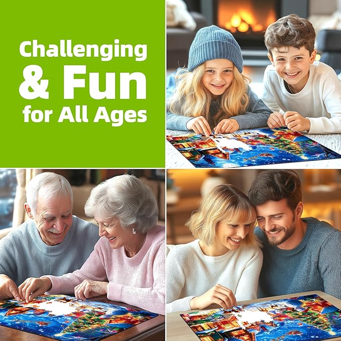 Puzzles for Adults 1000 Pieces Christmas Village Jigsaw Puzzle Snowmen and Reindeer Festive Holiday Scene with Letters on Back No Dust for Holiday Party Family Fun Decor (27.5 x 19.7 inch)